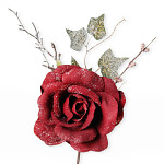 Růže bordo se sněhem a lístky - 25 cm  