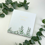 Svatební kniha hostů 20x20 cm - bílá s eukalyptem