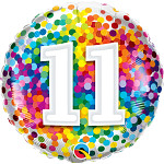 Foliový balonek 46 cm barevné puntíky - 11. narozeniny  