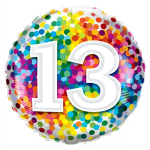 Foliový balonek 46 cm barevné puntíky - 13. narozeniny 