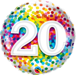 Foliový balonek 46 cm barevné puntíky - 20. narozeniny