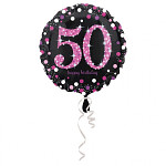 Foliový balonek 43 cm  černo - růžový - 50. narozeniny