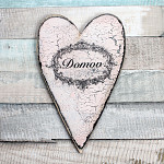 Dřevěné vintage srdce RŮŽOVÉ - nápis DOMOV- 12 cm