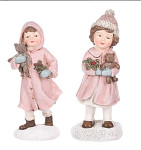 Děti zimy stojící bílo-růžové - HOLKA - 13 cm  
