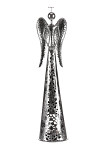 Anděl plechový LED SVÍČKA - stříbrný s květinovou sukní - 63 cm