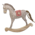 Houpací koníček filc/dřevo béžovo-růžový - 30 cm 