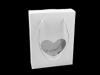 Papírová krabice s průhledem srdce bílá - 15x20x4,5 cm