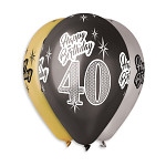 Narozeninové balonky latexové 30 cm - 40. narozeniny - 10 ks
