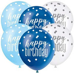 Balónky latexové 30 cm happy birthday modrý mix - 6 ks