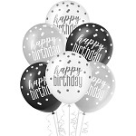 Balónky latexové 30 cm happy birthday stříbrný mix - 6 ks 