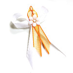 Svatební mašličky s kytičkou - bílo- oranžové - šifon