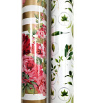 Balicí dárkový papír - proužky a květiny - 2m x 70 cm