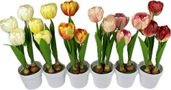 Tulipány umělé v květináči - červené