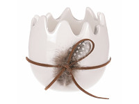 Porcelánová bílá skořápka s peříčikem - 9 cm