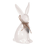 Zajíček porcelánový bílý s peříčkem - 13 cm