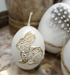 Svíčka vajíčko - 6 cm - bílé se zlatým zajíčkem