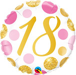 Fóliový balonek 46 cm růžovo-zlaté puntíky - 18. narozeniny 