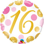 Fóliový balonek 46 cm růžovo-zlaté puntíky - 16. narozeniny 