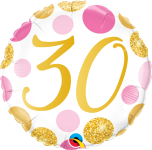 Fóliový balonek 46 cm růžovo-zlaté puntíky - 30. narozeniny 