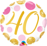 Fóliový balonek 46 cm růžovo-zlaté puntíky - 40. narozeniny 