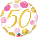 Fóliový balonek 46 cm růžovo-zlaté puntíky - 50. narozeniny  