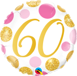 Fóliový balonek 46 cm růžovo-zlaté puntíky - 60. narozeniny  