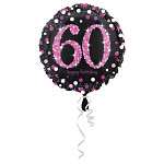 Foliový balonek 43 cm  černo - růžový - 60. narozeniny 