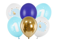 Balonky 30 cm sada 1.narozeniny - modré 6 ks