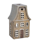 Keramický domeček 18,5 cm - svícen - béžový