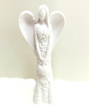 Anděl květinový bílý - umělý kámen - 10 cm