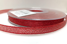 Stuha acetátová s lurexem 10 mm - červená - 1m  
