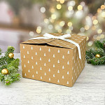 Krabička vánoční hranatá velká - kraftová se stromečky a stuhou  