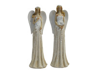 Anděl bílo - hnědý s věnečkem - 16 cm 