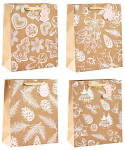 Dárková vánoční taška natur s glitry 26 x 32 x 12 cm - 1 ks 