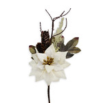 Květ poinsettia krémový s větvičkami - zápich 32 cm