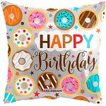 Foliový balonek polštář - donuty happy birthday - 46 cm