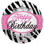 Foliový balonek kulatý - bílo-černý happy birthday - 46 cm 