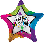 Foliový balonek hvězda - barevný happy birthday - 46 cm 