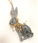 Zajíček filcový s květinou 12 cm - závěs - šedý Zajíček filcový s květinou 12 cm - závěs - šedý