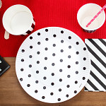 Papírové talíře 23 cm - bílé s černými puntíky - 8 ks 