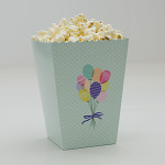 Krabička na popcorn - mátová s balonky  - 1 ks 