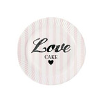 Papírové talíře 23 cm - Love cake - bílo-růžové - 8 ks