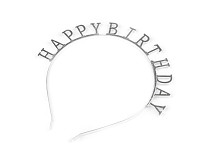 Párty čelenka - Happy birthday stříbrná kovová