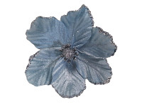 Květ magnolie sametový 12 cm - sv.modrý glitr 