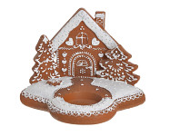 Svícen polyrezin perníčková chaloupka se stromky - 15x11 cm