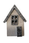 Dřevěný domeček 4 cm - bílo-stříbrný - 1 ks 