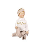 Děti zimy champagne sedící s lyžemi 11 cm - kluk