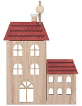 Dvojdomek dřevěný závěs natur/červená - 11 cm