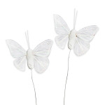 Motýl bílý třpytivý 6 cm - zápich