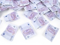 Vystřelovací konfety 40 cm - bankovky euro 